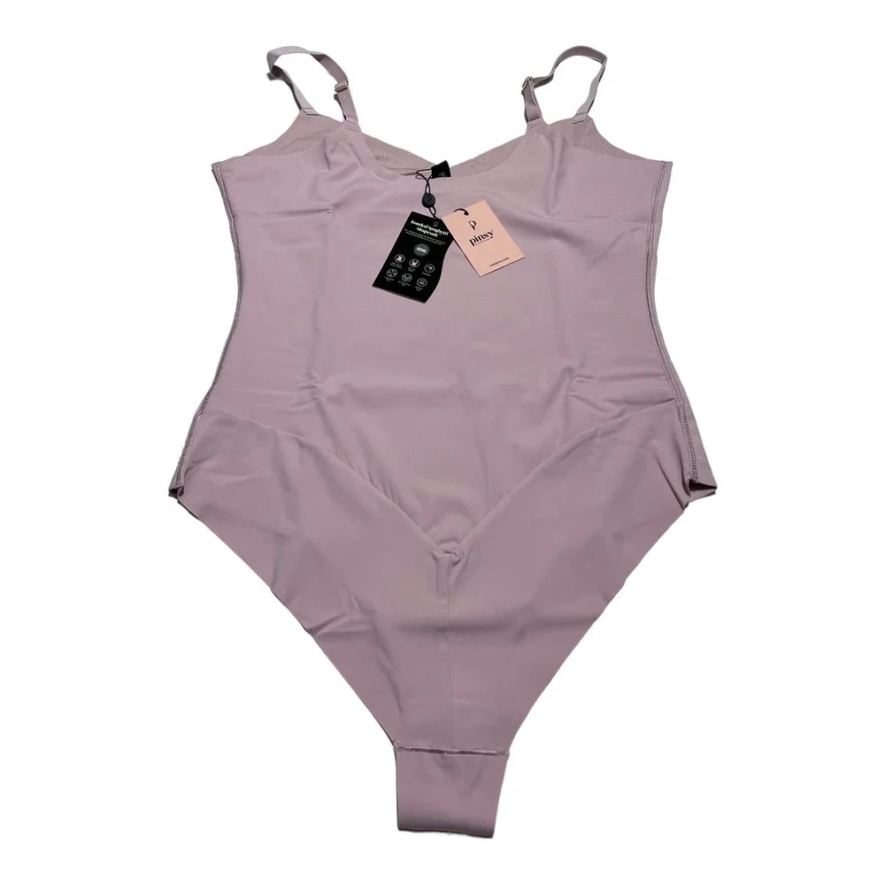 Pinsy V Neck Spaghetti‎ Strap Hourglass Shapewear Bodysuit LARGE LILAC CHEEKY